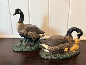 Vtg Atlantic Mold Ceramic Canadian Geese Goslings Solo Goose Hand Painted Signed